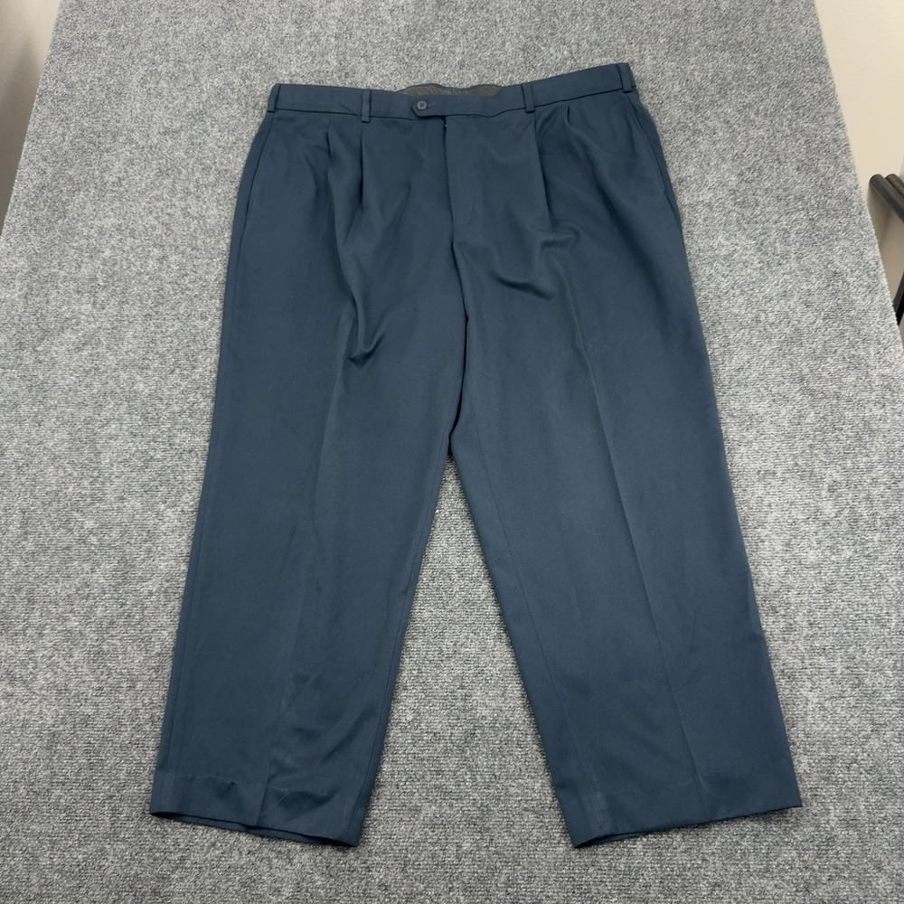 Savane Dress Pants Mens 42x30 Blue Polyester Pleated Business Casual Office